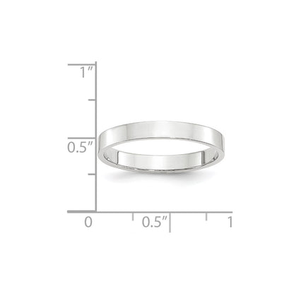14k White Gold 3mm Lightweight Flat Wedding Band Size 8.5