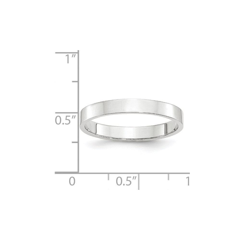 14k White Gold 3mm Lightweight Flat Wedding Band Size 6