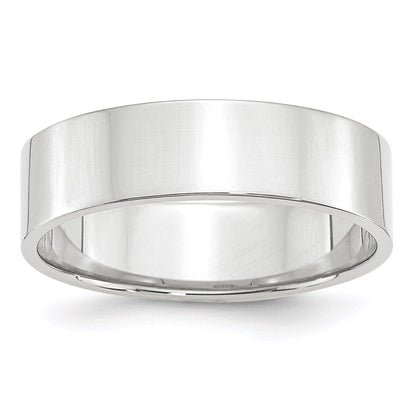 14k White Gold 6mm Lightweight Flat Wedding Band Size 9.5
