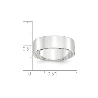 14k White Gold 7mm Lightweight Flat Wedding Band Size 8.5