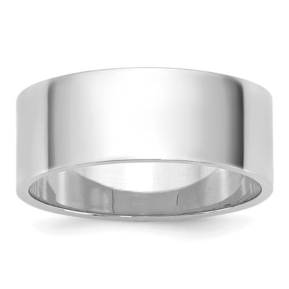 14k White Gold 7mm Lightweight Flat Wedding Band Size 8.5