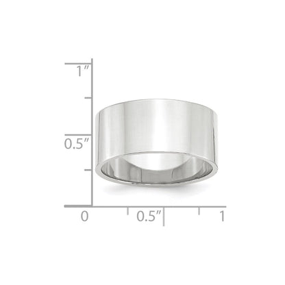 14k White Gold 10mm Lightweight Flat Wedding Band Size 4.5