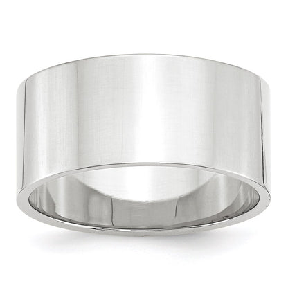 14k White Gold 10mm Lightweight Flat Wedding Band Size 6.5