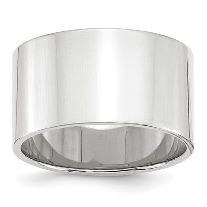 14k White Gold 12mm Lightweight Flat Wedding Band Size 12.5