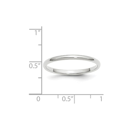 14k White Gold 2mm Half-Round Wedding Band Size 11