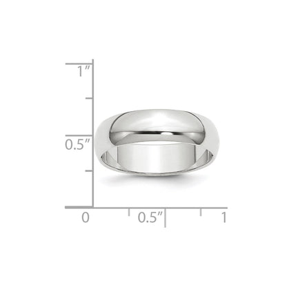 14k White Gold 6mm Half-Round Wedding Band Size 10.5