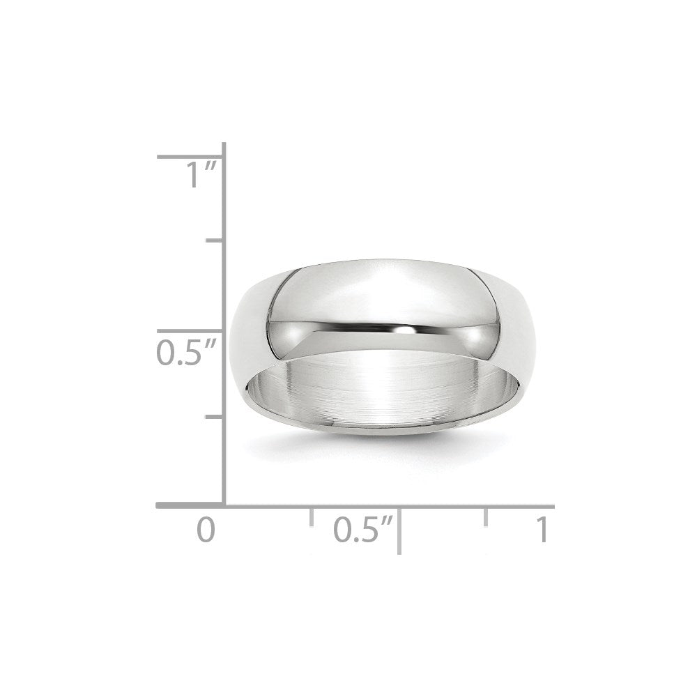 14k White Gold 7mm Half Round Wedding Band Size 13