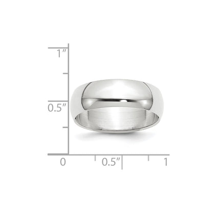 10k White Gold 7mm Half Round Wedding Band Size 9