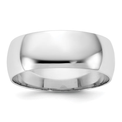 14k White Gold 7mm Half-Round Wedding Band Size 10.5