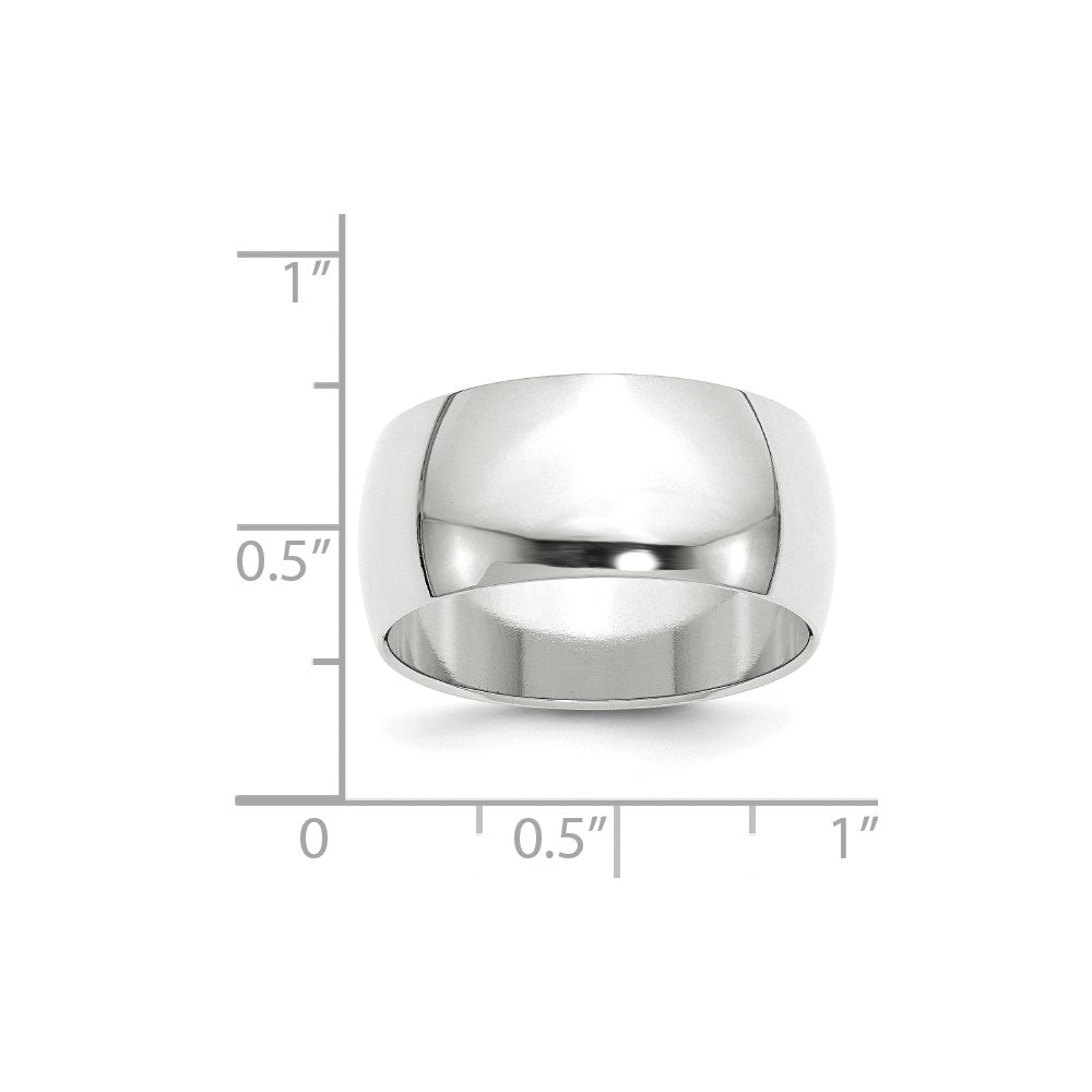 10k White Gold 10mm Half Round Wedding Band Size 7.5