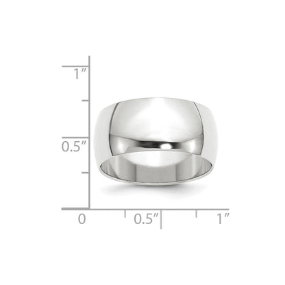 10k White Gold 10mm Half Round Wedding Band Size 7.5