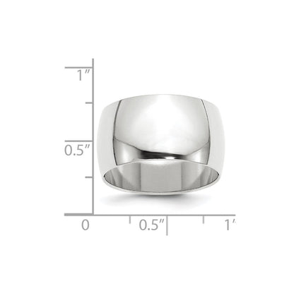 14k White Gold 12mm Half-Round Wedding Band Size 11