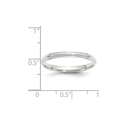 14k White Gold 2.5mm Half Round with Edge Wedding Band Size 7