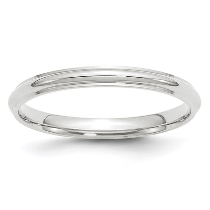 14k White Gold 2.5mm Half Round with Edge Wedding Band Size 7.5