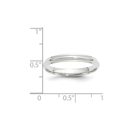 14k White Gold 3mm Half Round with Edge Wedding Band Size 13