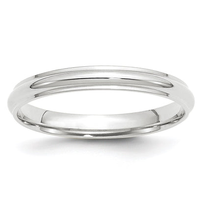 14k White Gold 3mm Half Round with Edge Wedding Band Size 9.5