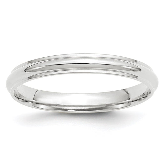 14k White Gold 3mm Half Round with Edge Wedding Band Size 9.5