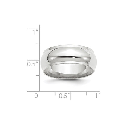 14k White Gold 8mm Half Round with Edge Wedding Band Size 10.5