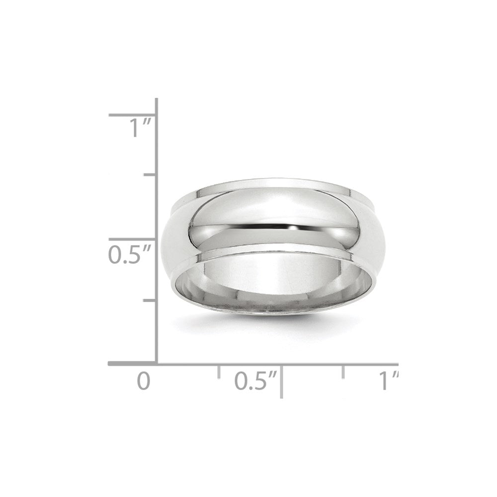 14k White Gold 8mm Half Round with Edge Wedding Band Size 10
