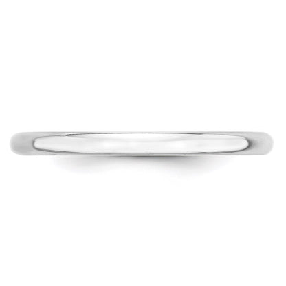 14k White Gold 2mm Lightweight Half Round Wedding Band Size 6.5