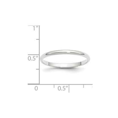 10k White Gold 2mm Lightweight Half Round Wedding Band Size 7