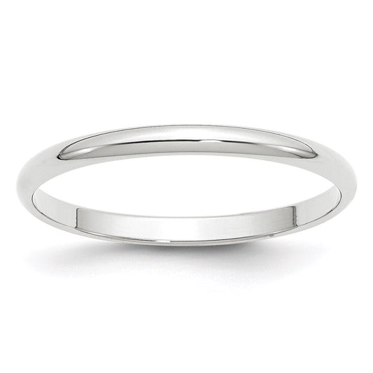 14k White Gold 2mm Lightweight Half Round Wedding Band Size 12.5