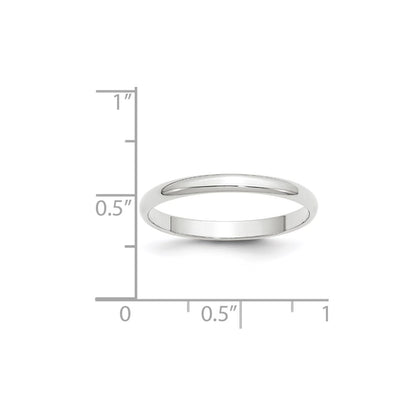 10k White Gold 2.5mm Lightweight Half Round Wedding Band Size 7
