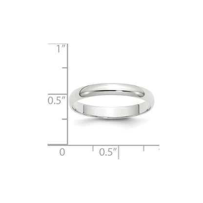 10k White Gold 3mm Lightweight Half Round Wedding Band Size 11.5