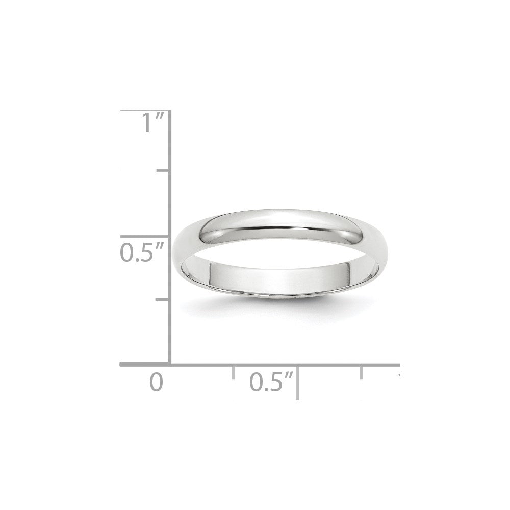 14k White Gold 3mm Lightweight Half Round Wedding Band Size 6