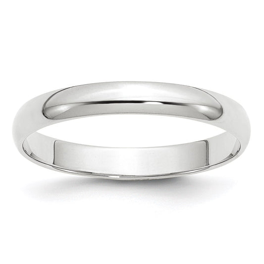 14k White Gold 3mm Lightweight Half Round Wedding Band Size 9.5