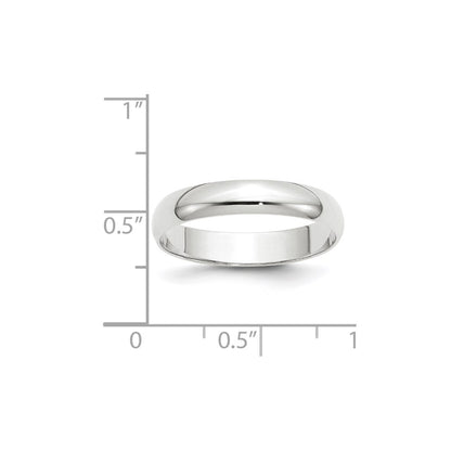 14k White Gold 4mm Lightweight Half Round Wedding Band Size 4