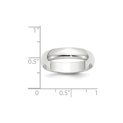 14k White Gold 5mm Lightweight Half Round Wedding Band Size 12