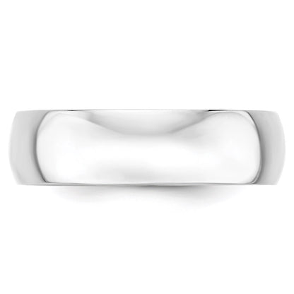 14k White Gold 6mm Lightweight Half Round Wedding Band Size 6.5