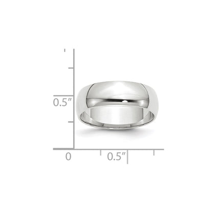 14k White Gold 6mm Lightweight Half Round Wedding Band Size 9.5