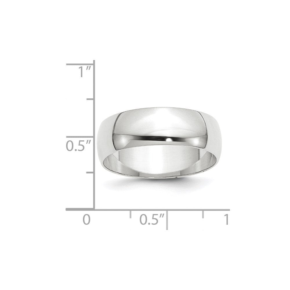 14k White Gold 7mm Lightweight Half Round Wedding Band Size 11