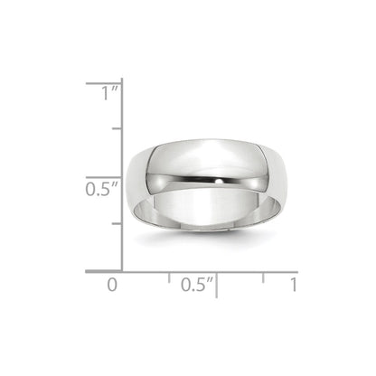 14k White Gold 7mm Lightweight Half Round Wedding Band Size 11