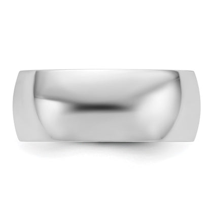 14k White Gold 8mm Lightweight Half Round Wedding Band Size 7