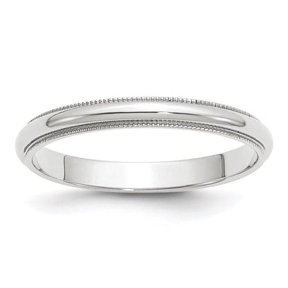 14k White Gold 3mm Milgrain Half Round Wedding Band Size 7.5