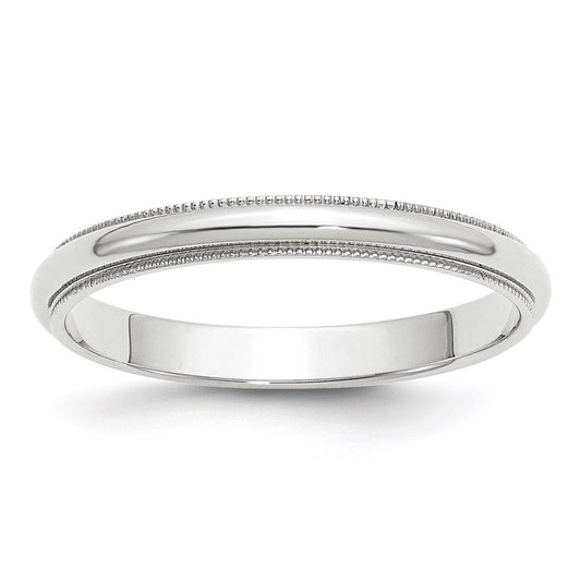 14k White Gold 3mm Milgrain Half Round Wedding Band Size 7.5