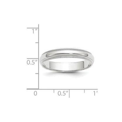 14k White Gold 4mm Milgrain Half Round Wedding Band Size 10.5