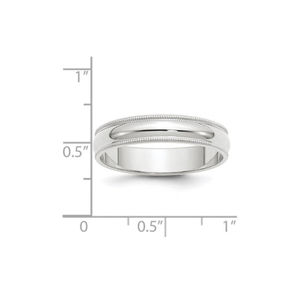 14k White Gold 5mm Milgrain Half Round Wedding Band Size 6