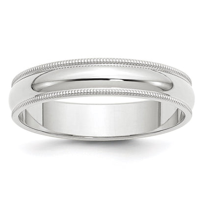 14k White Gold 5mm Milgrain Half Round Wedding Band Size 5.5