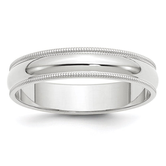 14k White Gold 5mm Milgrain Half Round Wedding Band Size 10.5