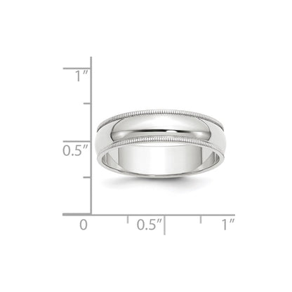 14k White Gold 6mm Milgrain Half Round Wedding Band Size 7