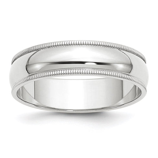 14k White Gold 6mm Milgrain Half Round Wedding Band Size 12.5