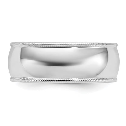10k White Gold 8mm Milgrain Half Round Wedding Band Size 14