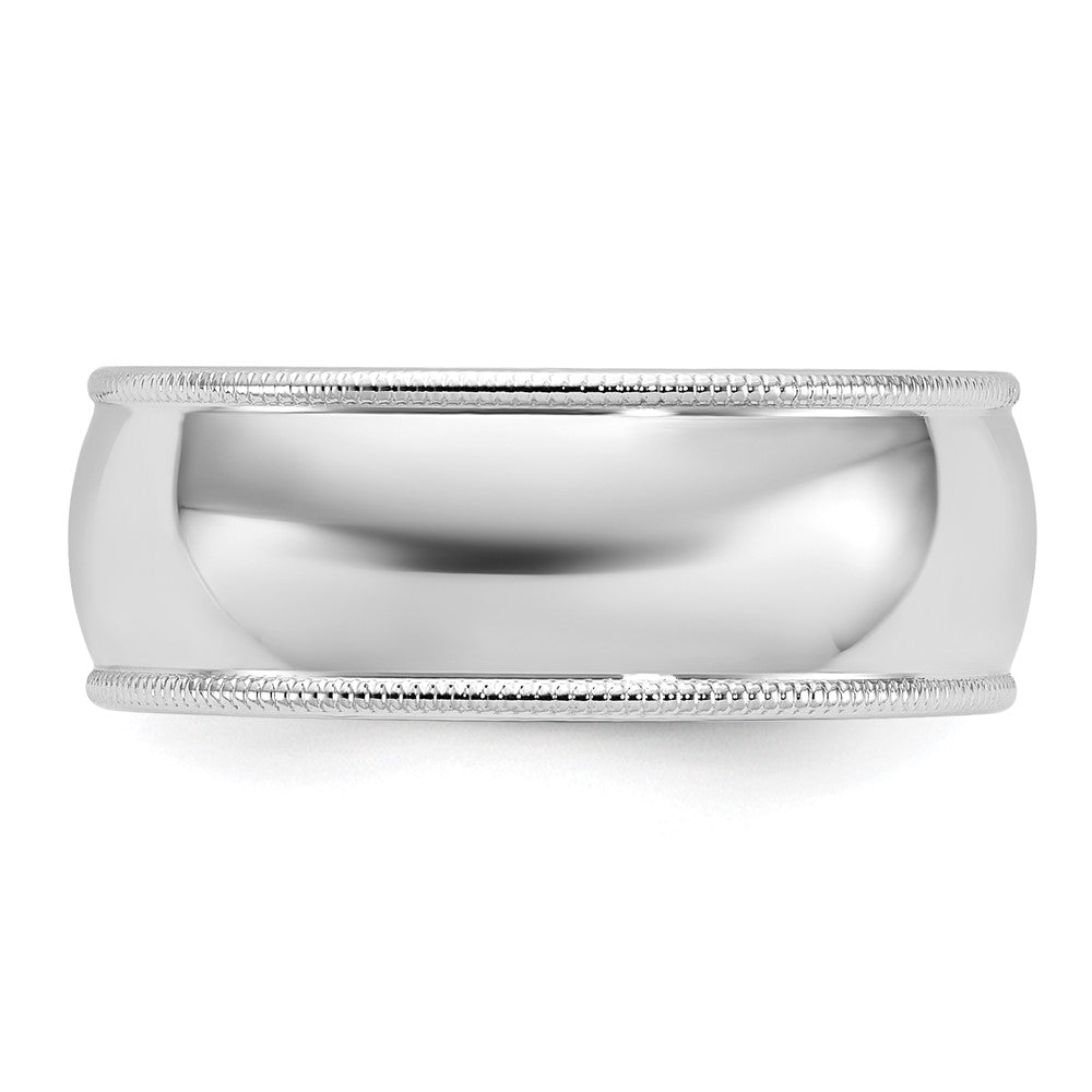 14k White Gold 8mm Milgrain Half Round Wedding Band Size 7