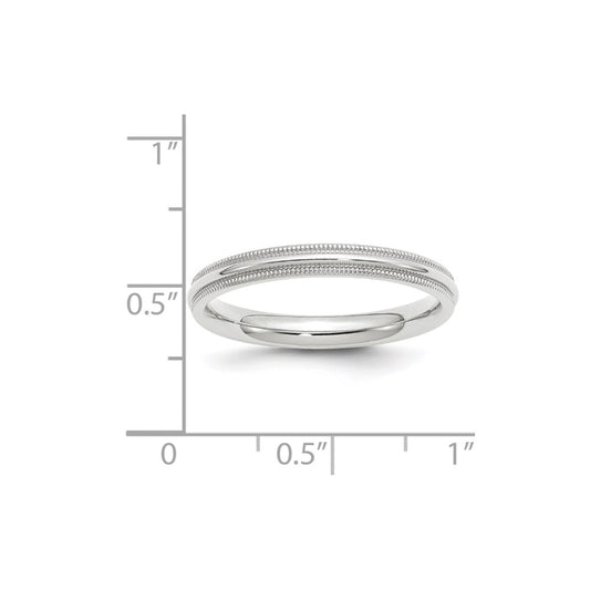 14k White Gold 3mm Milgrain Half Round Comfort Fit Wedding Band Size 5
