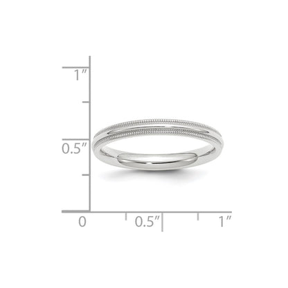 14k White Gold 3mm Milgrain Half Round Comfort Fit Wedding Band Size 8