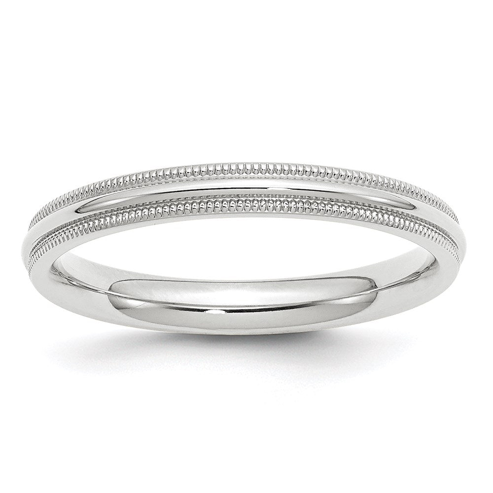 14k White Gold 3mm Milgrain Half Round Comfort Fit Wedding Band Size 10